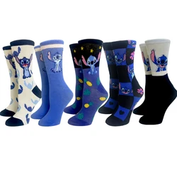 5 Pairs Cartoon Stitch Women socks cotton comfortable Anime socks crew socks Casual happy funny socks Size 35-40