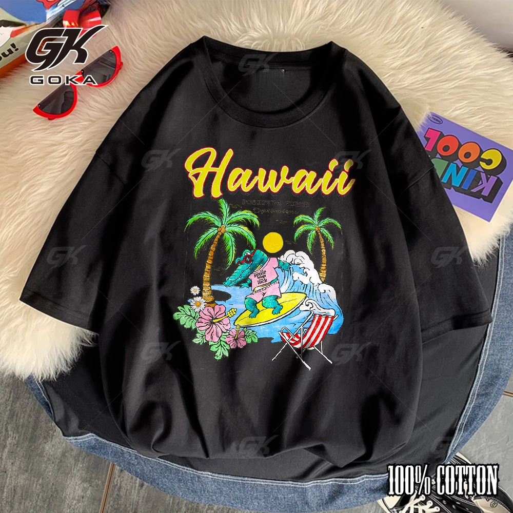 Hawaii Positive Vibes Optimism Printed Men T-Shirts Streetwear Summer Cartoon Pattern Women Short Sleeve Casual Tops Tees Unisex