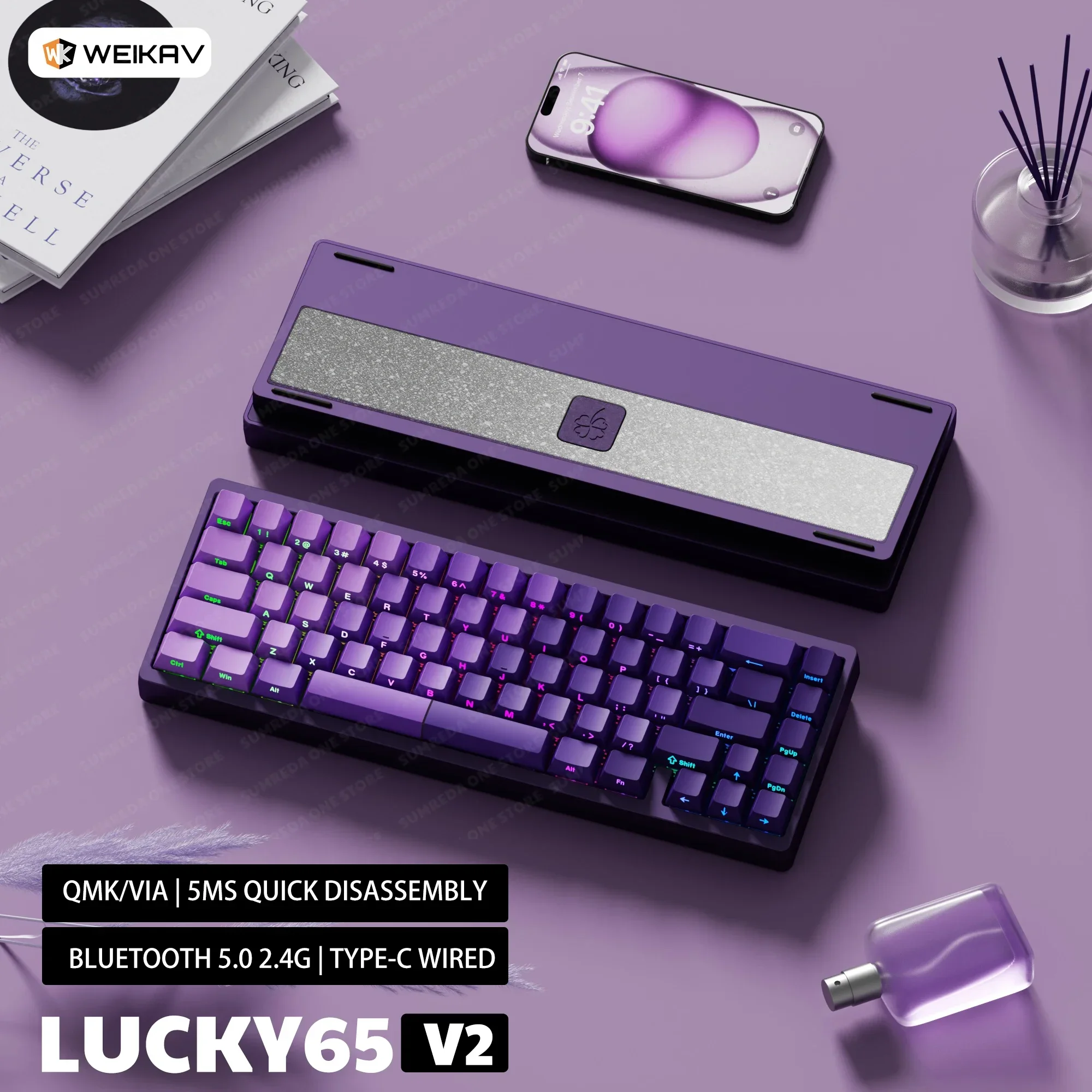 Lucky65 V2 Sugar65 Weikav Lucky 65keys Mechanical Keyboard Aluminum Alloy 3-Mode Rgb Hot Swappable Custom Wired Gaming Keyboard