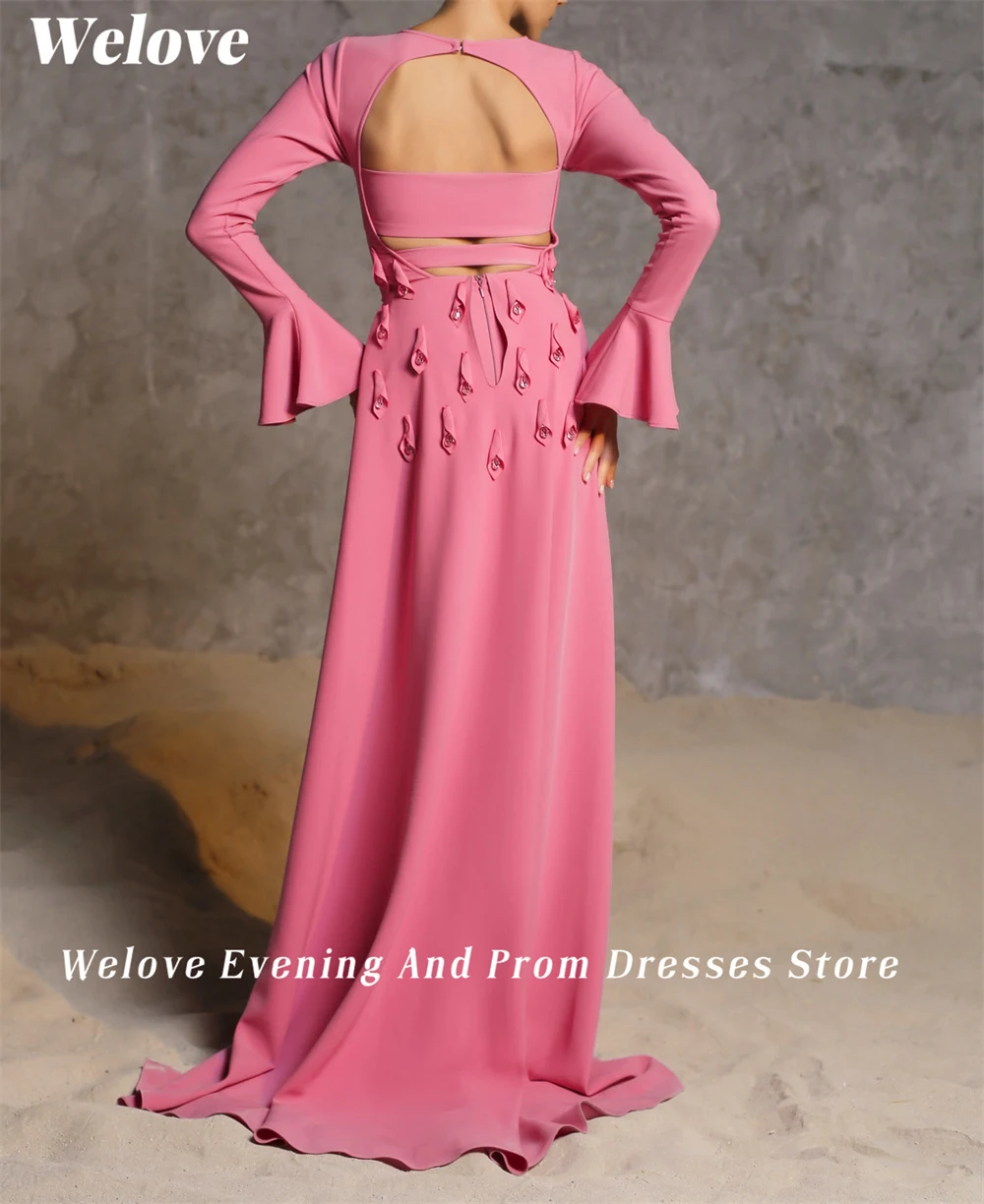 Welove Pink O Neck Evening Dresses with Overskirt Floor Length Cut-out Mermaid Formal Occasions Dress Couture New 2024