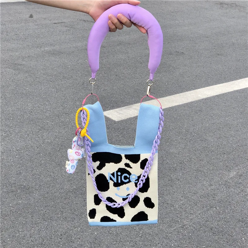 Small Knitted Bag Wrist With Chain Colorful Buckle Button Luggage Hanging Handle Accessories For Shopping Bag Tote Handbag New