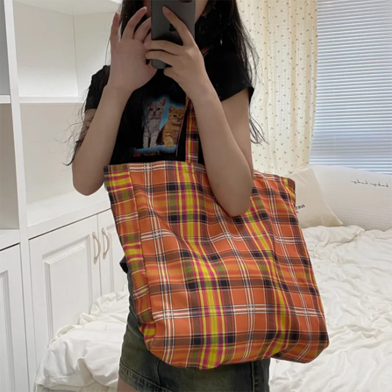Casual Plaid Women Shopping Bag Large Capacity Ladies Daily Tote Handbags Girls Fashion Simple Shoulder Bags