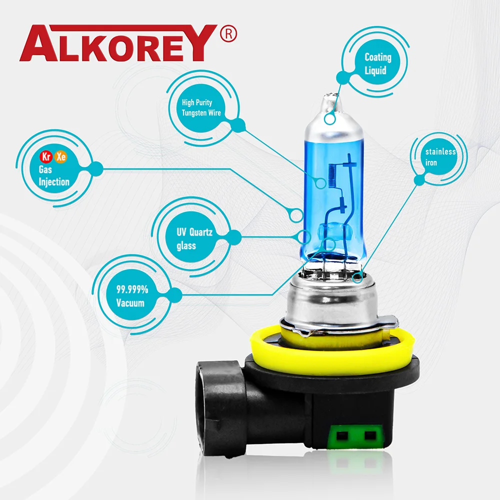 ALKOREY 2 ชิ้น 12 โวลต์ 55 วัตต์ H11 หลอดฮาโลเจน 5000 พันแก้วควอตซ์รถหมอกอัตโนมัติหลอดไฟฮาโลเจนไฟหน้าหลอดไฟ Super White หมอกไฟ