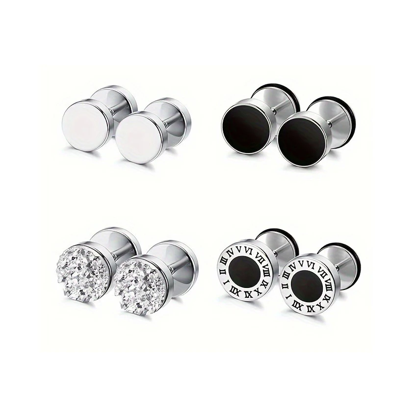 Men's Hypoallergenic Zirconia Stud Earrings, Gift Set