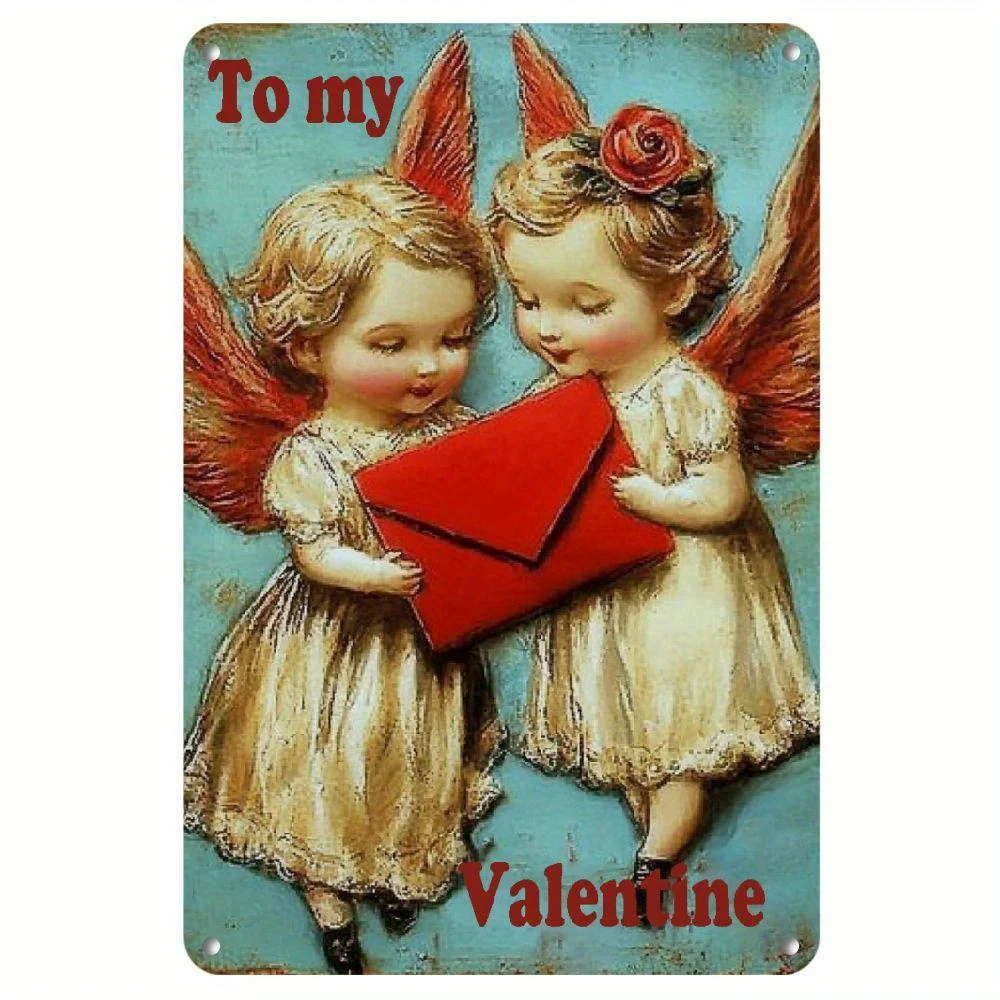 Vintage Rustic Cherub Angel Aluminum Metal Sign 8x12 Inch Home Garden Wall Decor Plaque