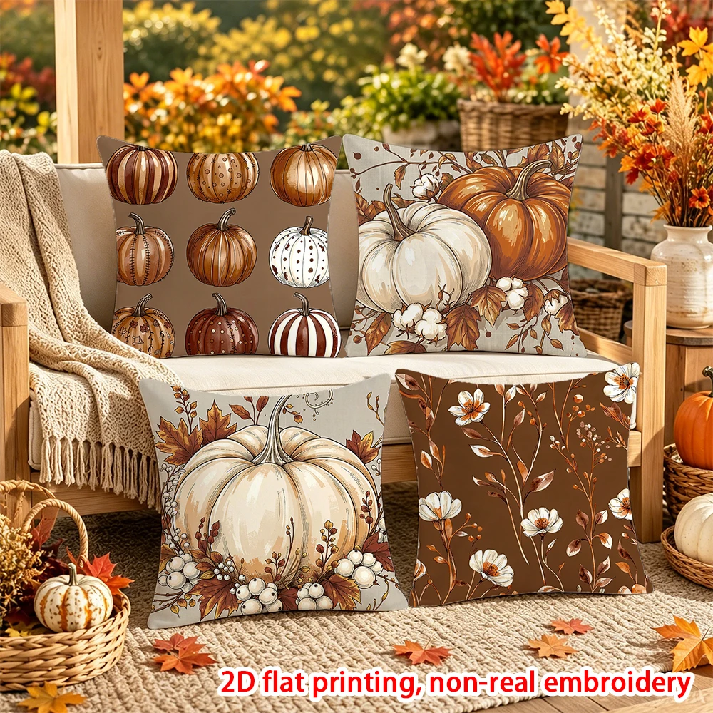 4PCS Hello Fall Pumpkin Spice Throw Pillow Covers, Watercolor Autumn Farmhouse Decorative Cushion Cases for Sofa Couch