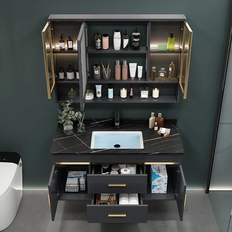 Modern Luxury Solid Wood Bathroom Cabinet Nordic Simple Wall-mounted Bathroom Mirror Make Up Sink Furniture Arredo Bagno FYBC