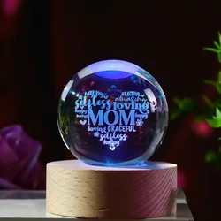 1pc,mom Crystal ball nightlight, birthday gift glass ball, home table lamp decoration with wooden base, gift for mom