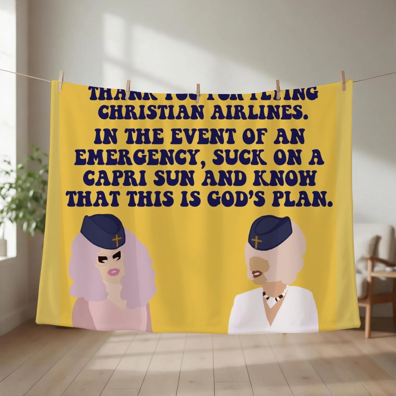 Trixie and Katya Christian Airlines Throw Blanket couch cozy soft plush fuzzy picnic outdoor blanket