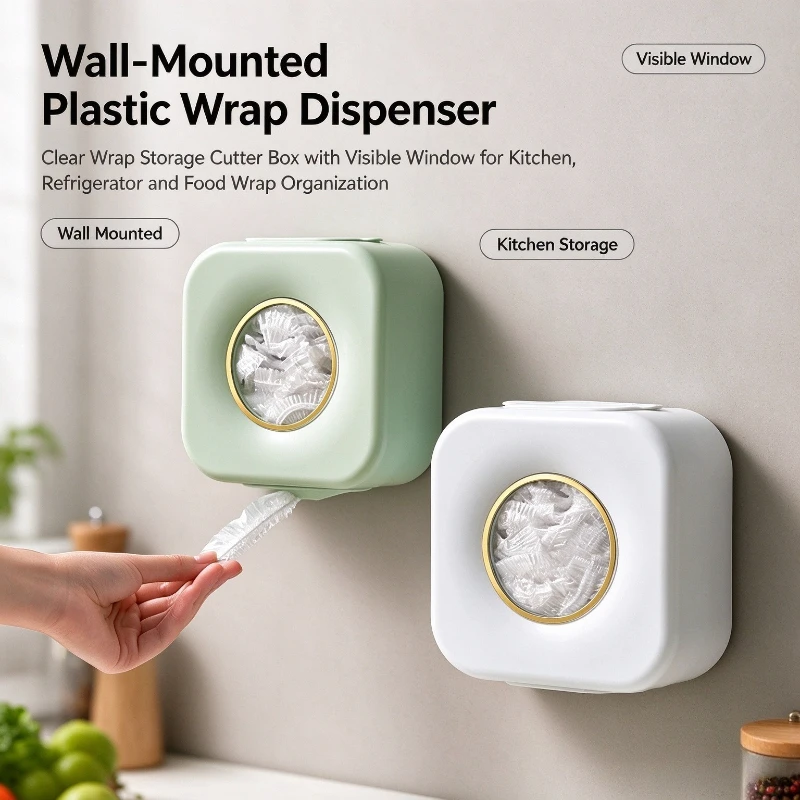 1PC Wall Mount Plastic Wrap Organizer No Punch Drawer Storage Box Kitchen Shower Cap Shoe Cover Dispenser Home Organizer