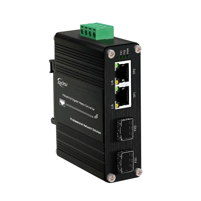 

Mini Industrial 2 Ports Gigabit Media Converter Din Rail Hardened 10/100/1000Mbps Ethernet to SFP Fiber Converter Fiber Switch