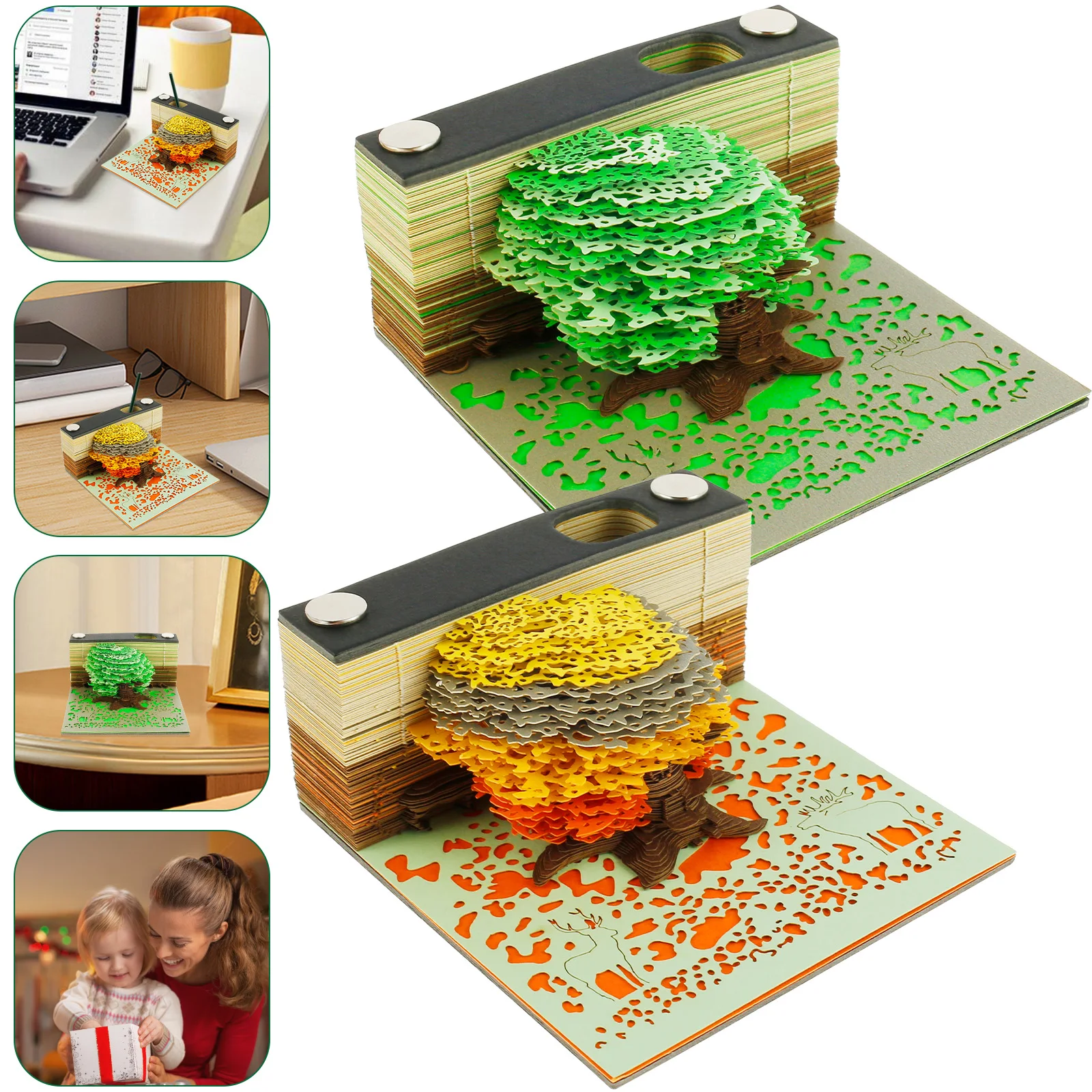 3D Desk Note Pad 115 Pages Creative Tree Memo Pad with Pen Holder Tear-Away 3D Art Note Pad DIY 3D Memo Pad Paper Carving Art