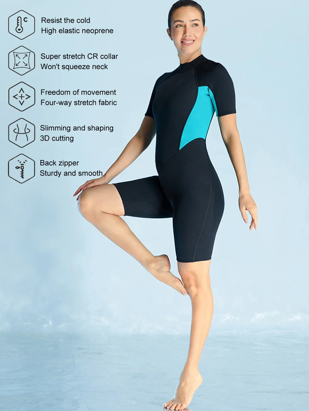 3 mm Damen Shorty Neoprenanzug Neopren Einteiler Sport Badeanzüge Reißverschluss hinten Taucheranzug Schnorcheln Surfen Kajakfahren Kurzarm – Detail 4