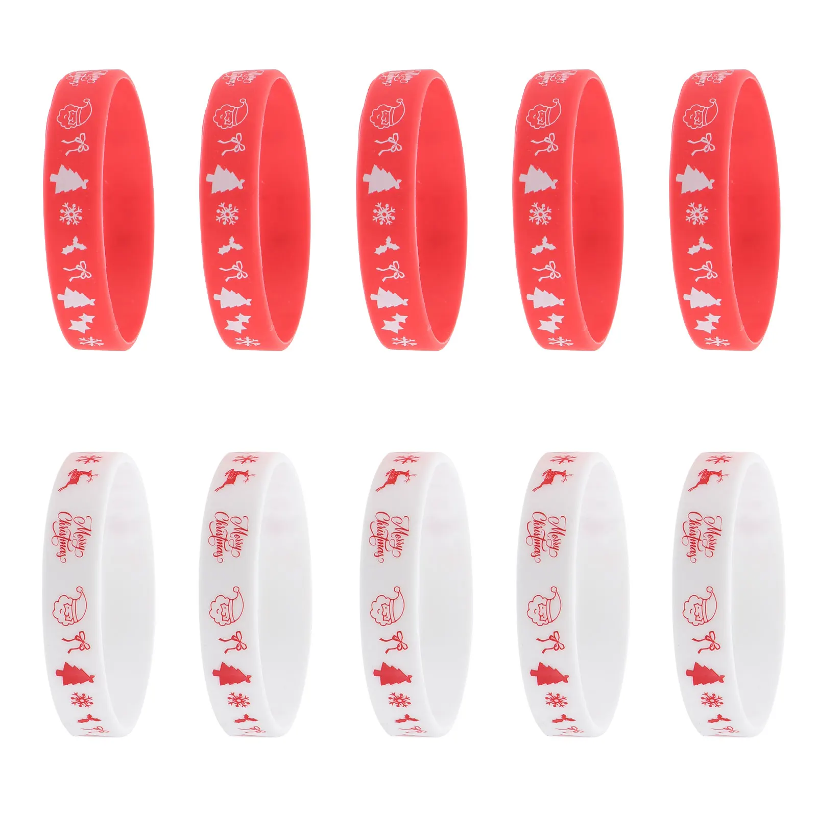 

10pcs Silicone Wristband High Quality Safe Flexible Adult Teen Christmas Party Theme Holiday Gift Long Lasting