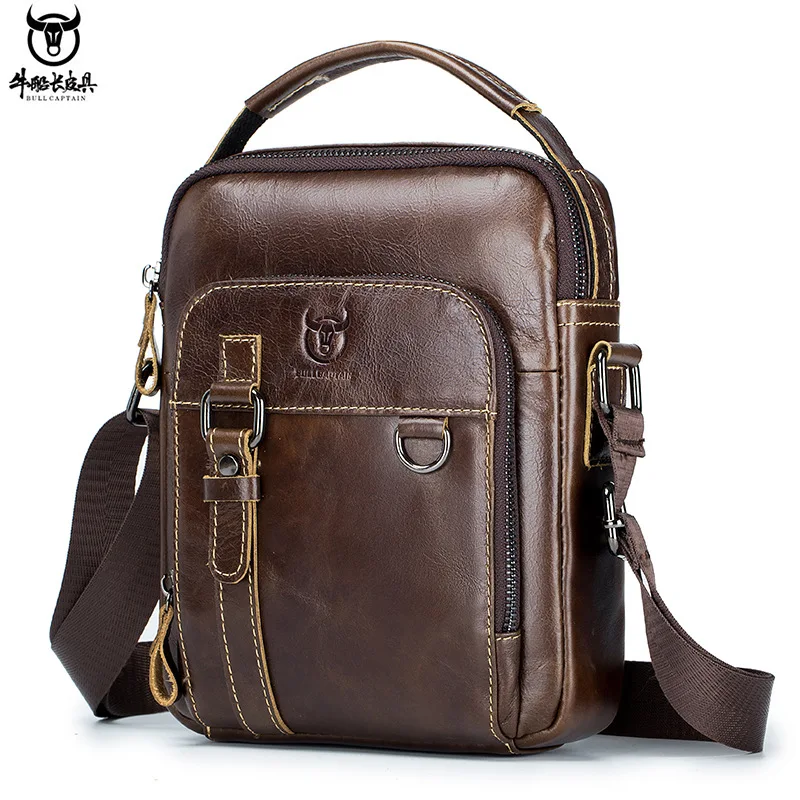 Multi-pocket large capacity diagonal span bag men's real leather square portable travel shoulder bag
