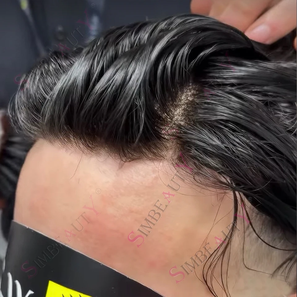 

Invisible Hairline Men Toupee 60R# Blond Black 0.04mm-0.06mm Super Thin Microskin Grey Brown 540# 1B80 Human Hair Vloop Systems