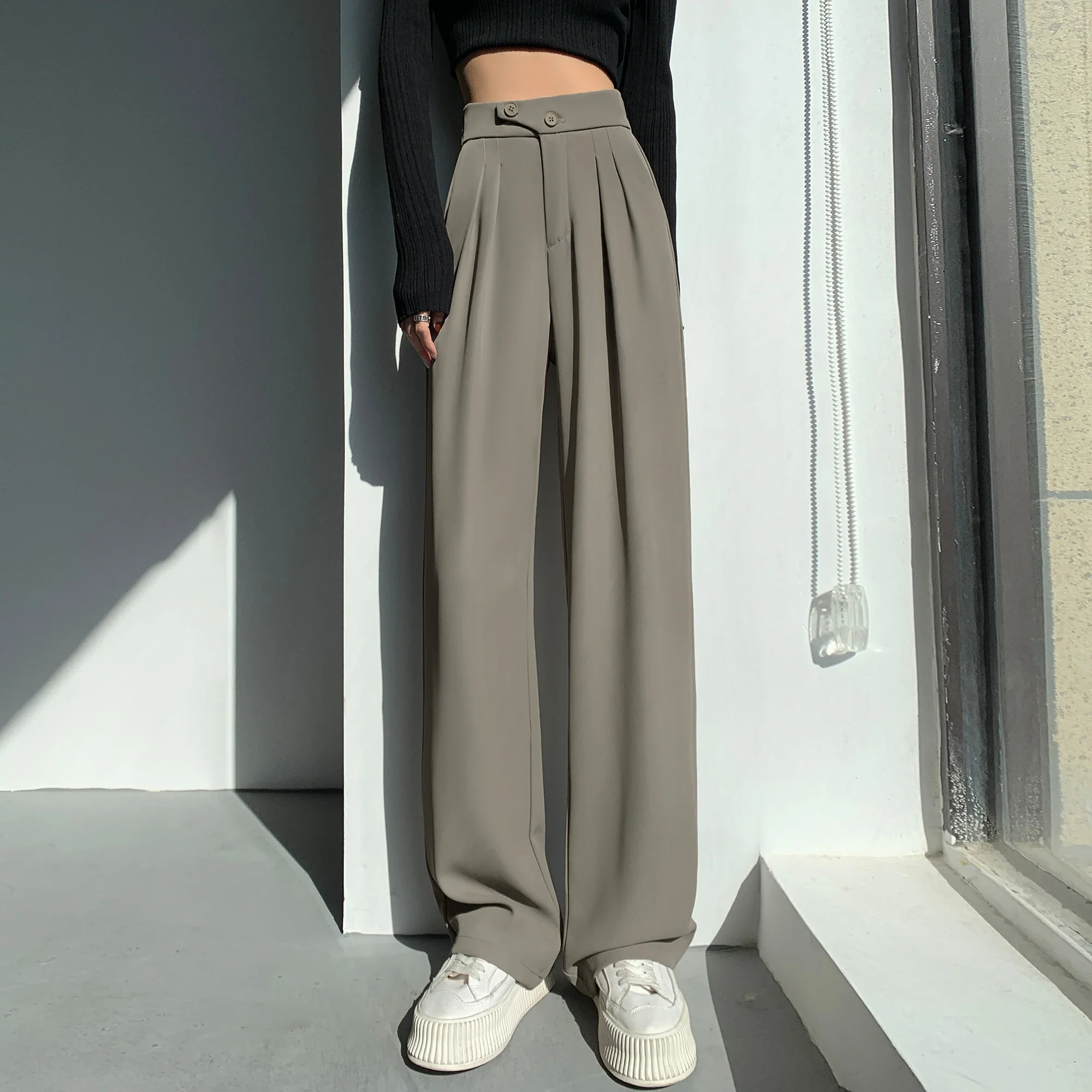 Neue 2024 Weiß Hohe Taille Anzug Breite Bein frauen Volle Hosen Weiß Frühling Sommer Weibliche Elegante Minimalismus Gerade Lose Hosen