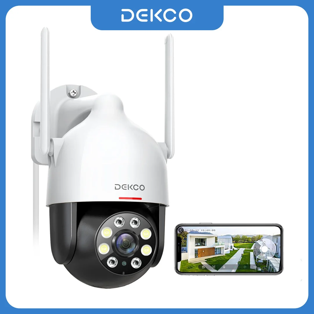Caméra WiFi PTZ Dekco 3MP, caméra de sécurité extérieure sans fil, détection de mouvement, audio bidirectionnel, vision nocturne couleur, caméra CCTV