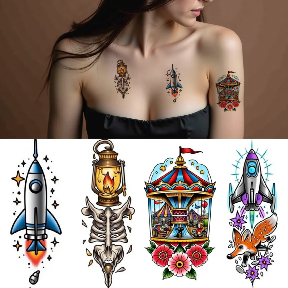 

28pcs Temporary Tattoo Beehive Stickers Temporary Tattoo Stickers Lantern Illustration Carousel Tattoo For Women Shoulders