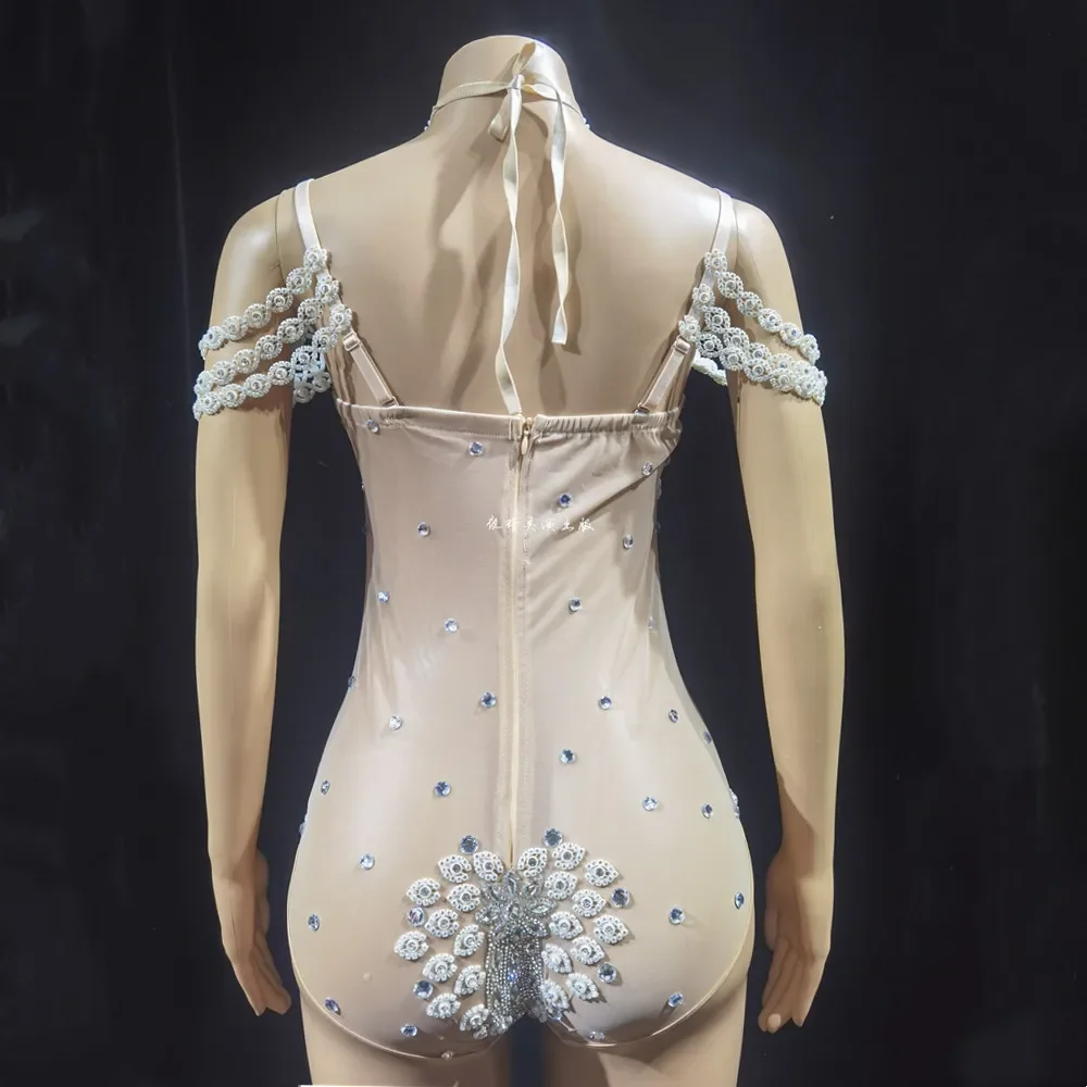 Sexy trasparente strass di cristallo tuta discoteca bar scintillante abbigliamento da palcoscenico cantante ballerino spettacolo teatrale costume da ballo