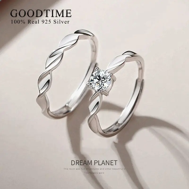 Luxury Couple Egagement Ring Pure 100% 925 Sterling Silver Cubic Zircon  Twist Band Anniversary Jewelry Gift For Woman Man