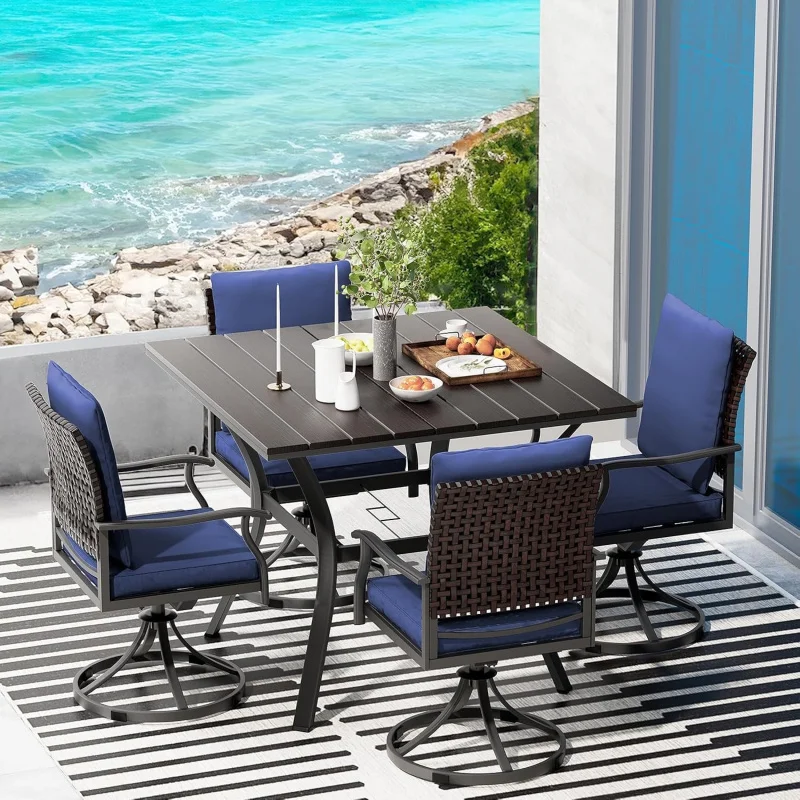 

5-Piece Outdoor Patio Dining Set, Large Round Dining Table + 4 PCS Swivel Dining Chairs, All-Weather Bistro Furniture Set