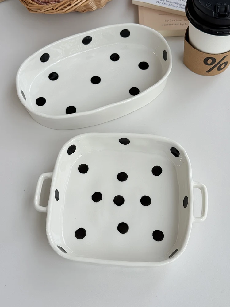 Hebden Style Creative Irregular Ceramic Diningware Black And White Polka Dot Handmade Fruit Plate High End Home Dinner Plate ...