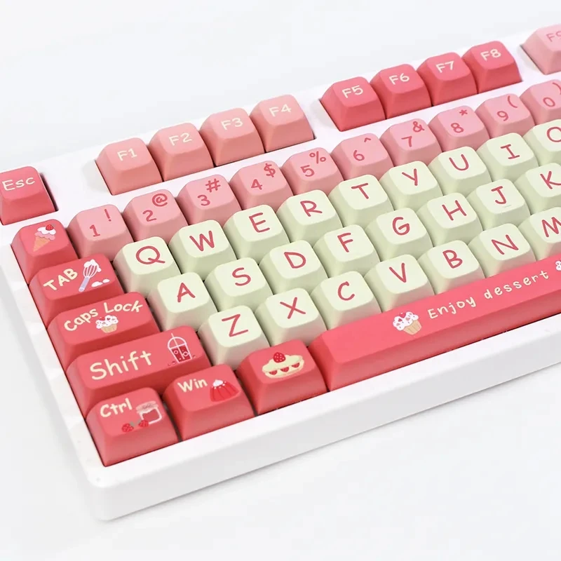 135 Keys Cute Pink Strawberry  Keycaps Fruit Theme Keycap PBT XDA Profile MX Switches for DIY Mechanical Gamer Keyboard