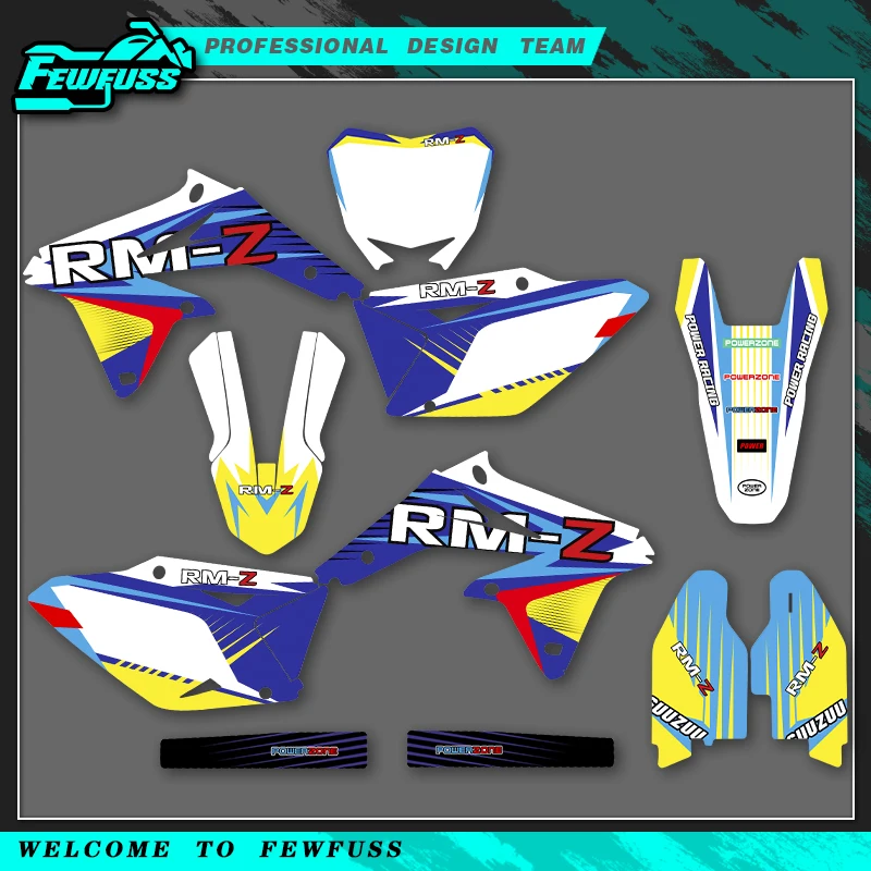 

Fewfuss для SUZUKI RMZ450 RMZ 450 2008-2017, полный комплект, графические наклейки, наборы наклеек, фон для мотоцикла, индивидуальный номер, имя