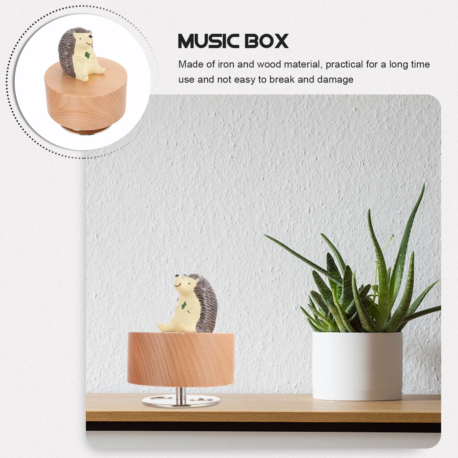 

Rotatable Cartoon Animal Music Box Wooden Iron Round Musical Box Bedroom Decoration Valentine's Day Gift for Girls