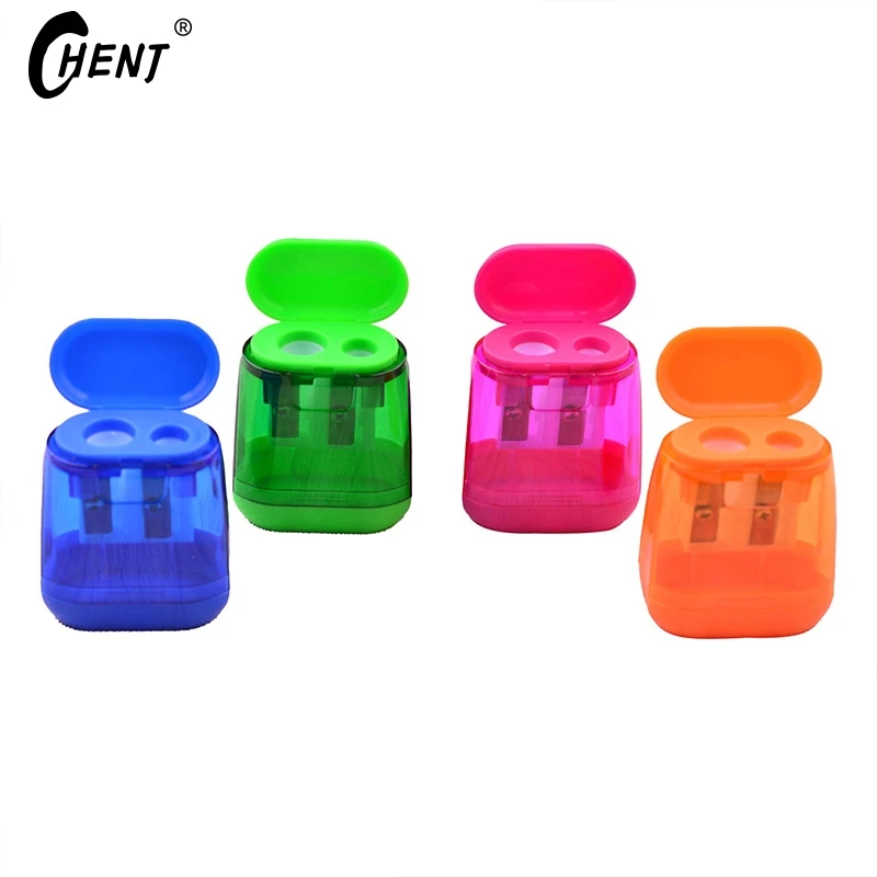 Double Hole Pencil Sharpener Manual Plastic With Cover Portable Pencil Sharpener Cute Children Art Sketch Pencil Sharpener