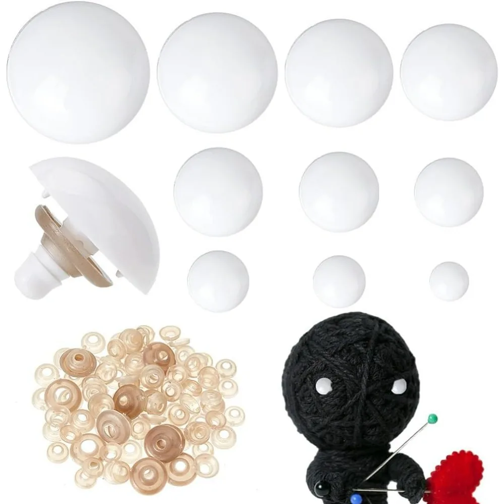 136 Sets 10 Styles Plastic Safety Eyes, with Gasket, Half Round Craft Eyes for Crochet Toy and Stuffed Animals White