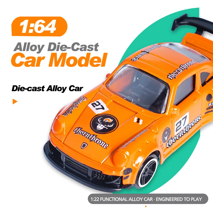 نموذج سيارة سباق مطبوع من خليط معدني برتقالي مقاس 1:64، لعبة للأولاد، هدية للهالوين/الكريسماس، لعبة مدمجة بأطراف الأصابع/لعبة تخفيف الضغط/المنزل