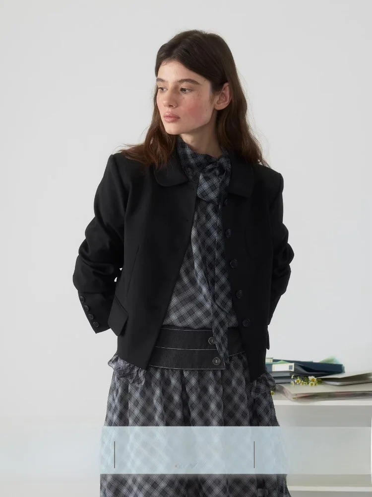 

Модный женский топ с отложным воротником в горошек, сшитый из ткани в клетку, для офиса, с эффектом омоложения