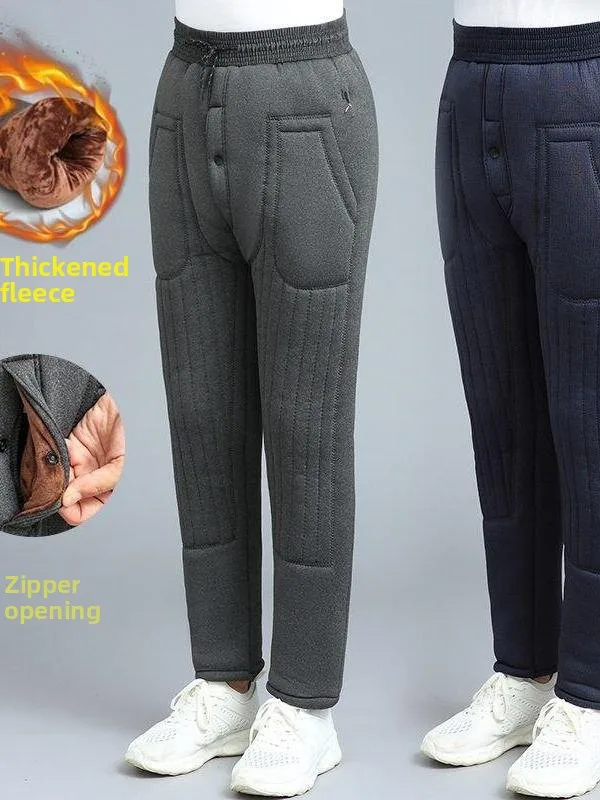 

Thiened Winter Cotton Pants for Middle-Aged And ly Men High Waist Fce-Lined Tee-Layer Dad Sle Harlan Trousers