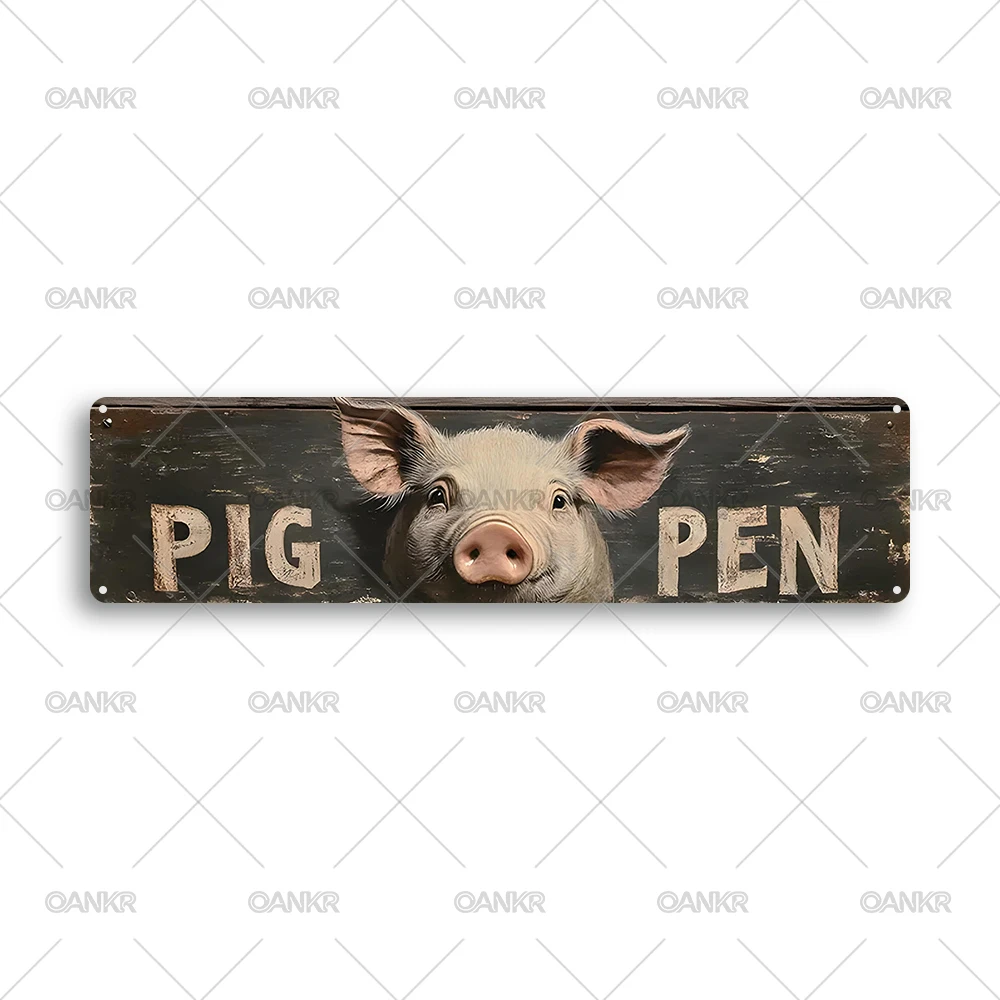 Metal Signs Happy Piggies Vintage Tin Sign for Home Office Kitchen Bar Cafe Garden Farmhouse Pig Coop Wall Art Decoration