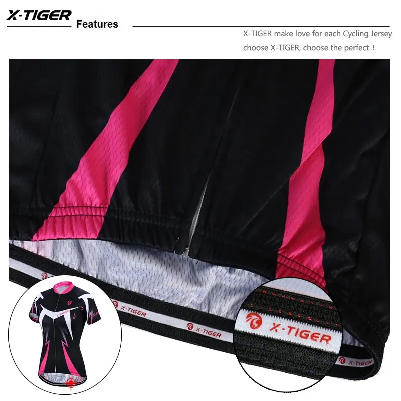 X-TIGER Women\'s Cycling Jersey Summer Anti-UV Cycling Bicycle Clothing Quick-Dry Mountain Female Bike Clothes Short Jersey