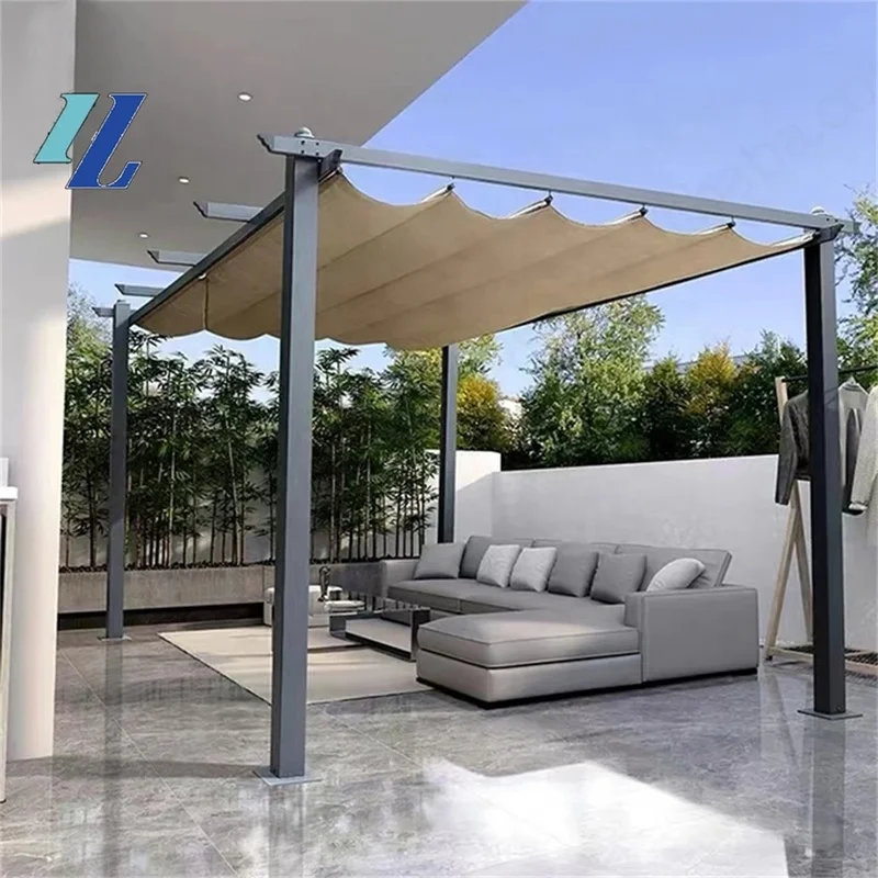 Cheap 2x6m Double Retractable Aluminum Alloy Motorized Remote Control PVC Garden/Patio/Balcony Awning Waterproof Powder Coated