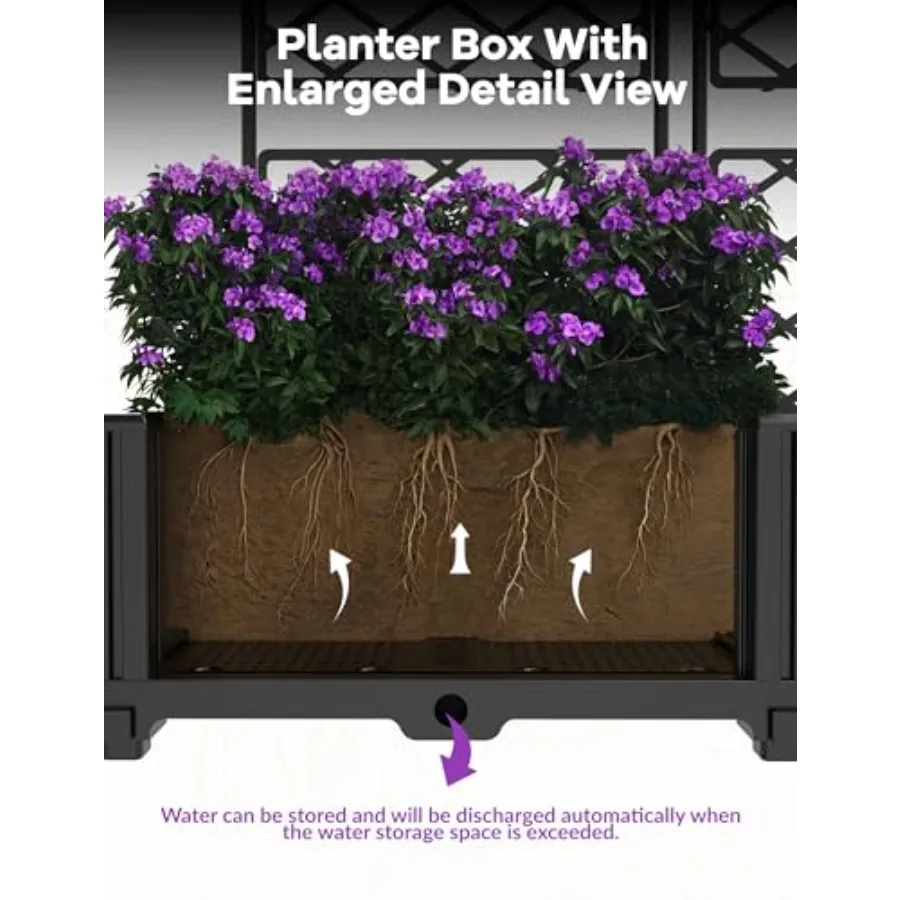 3PCS Modular Raised Garden Bed Planter Box Kit with Metal Trellis for Patio Privacy Screen, Small Space Balcony Deck Use, Galva view 5