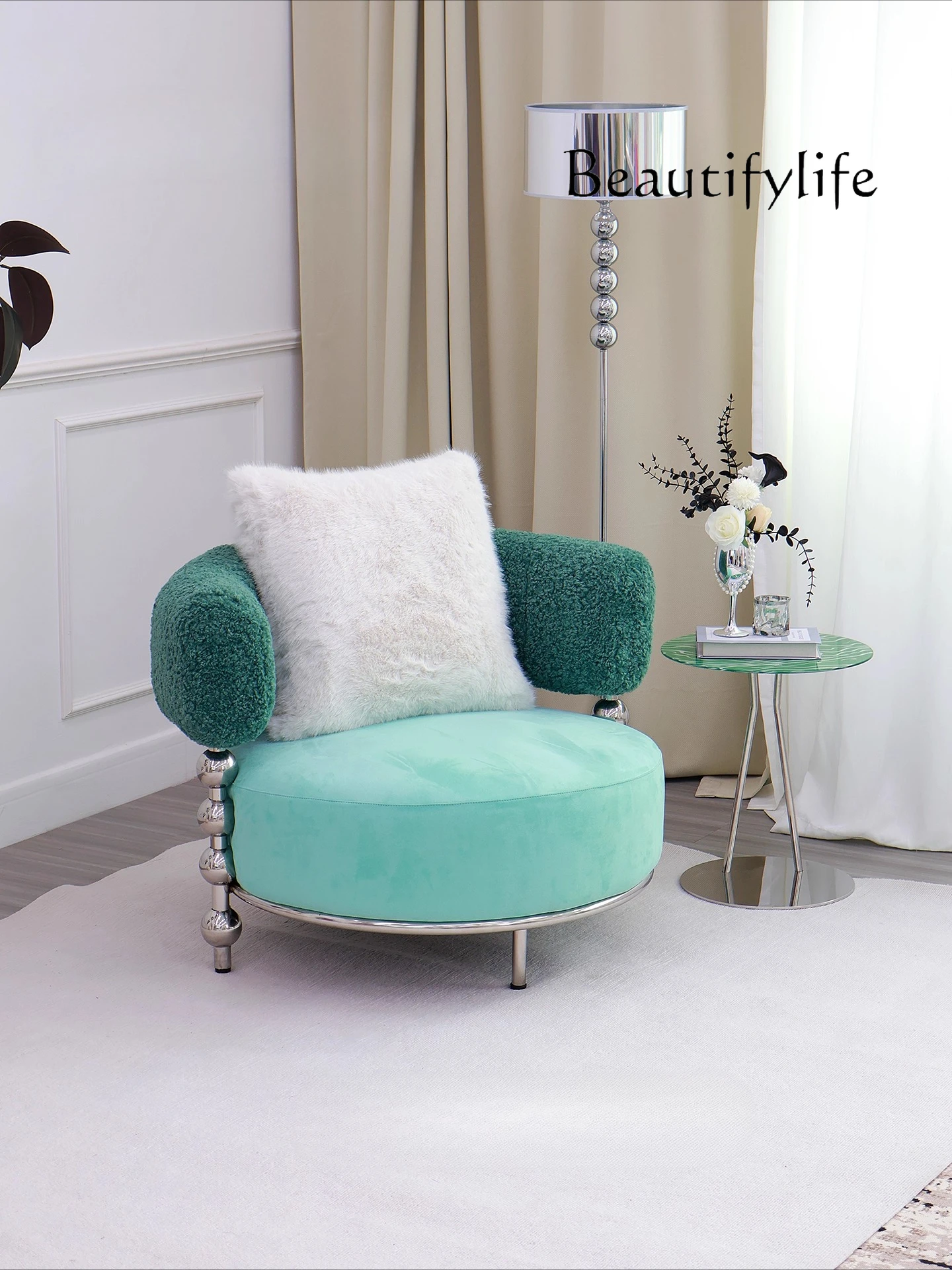 Simple light luxury removable and washable round fabric leisure chair living room balcony single sofa designer