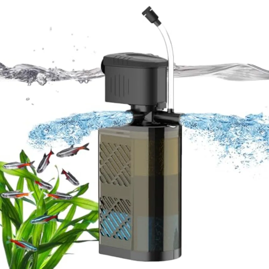 

Погружной фильтр для аквариума 3-ступенчатый с аэрацией и двойным выходом воды для аквариумов 10-40 галлонов, для черепах, синий пластик