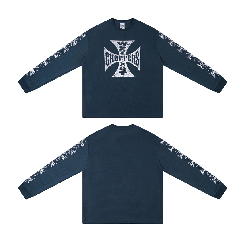 Vintage Distressed Blue West Coast Choppers Waffle Long Sleeve