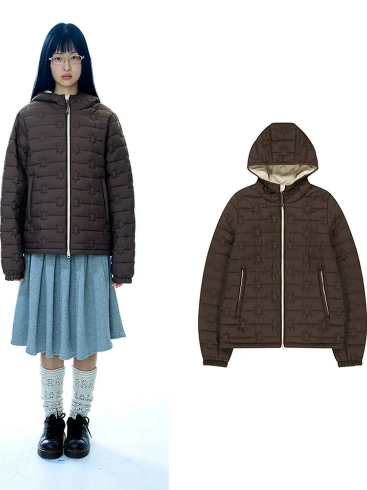 

Warmth Guaranteed! Sle Star Emed Hooded Cotton Jaet Women's Loose Fit ort Outerwear Zipper Closure Long Sl...