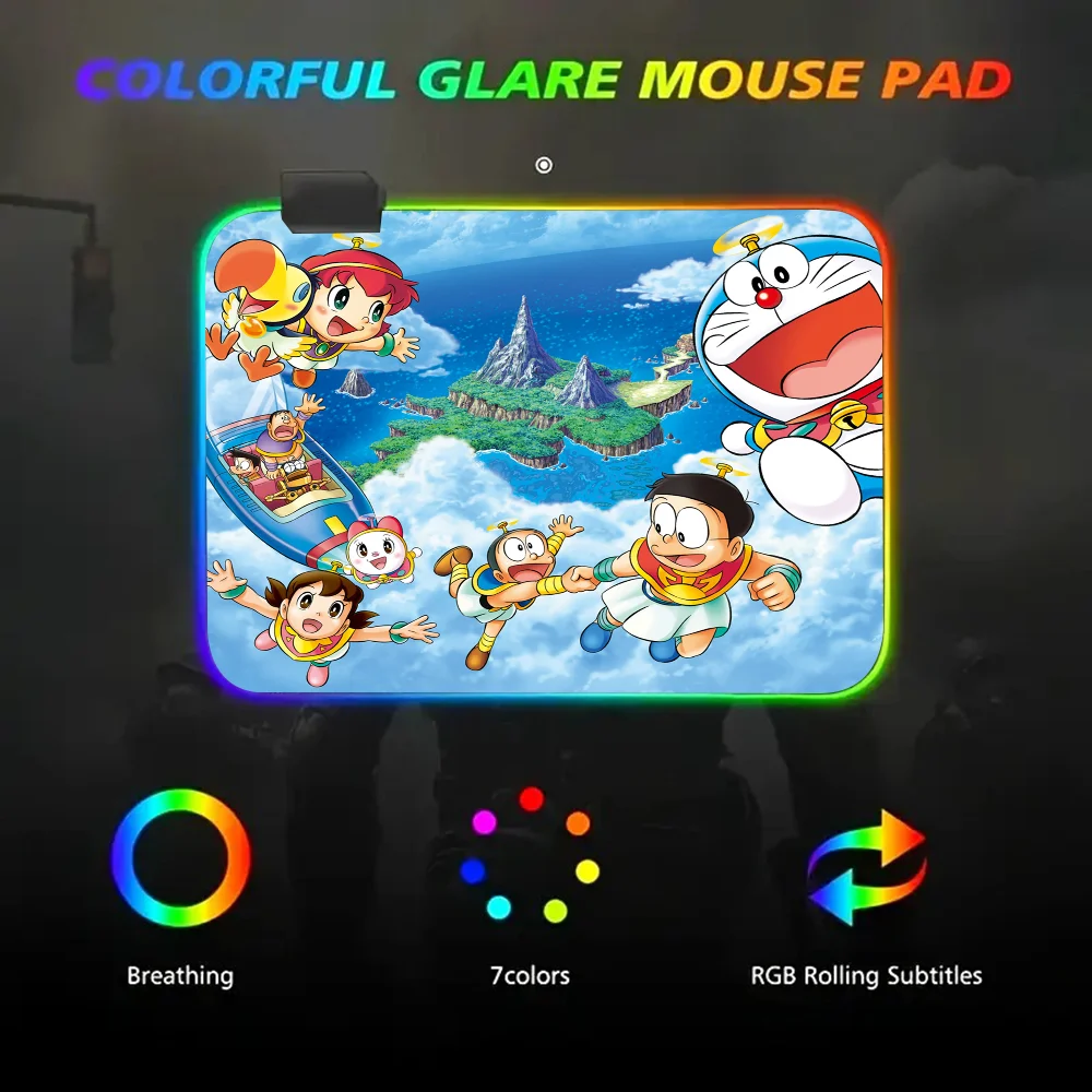 Anime D-Doraemon Mousepad RGB Small Size Gaming Mouse Pad With LED Light Desk Mat Super Smooth Non-slip Rubber Bottom