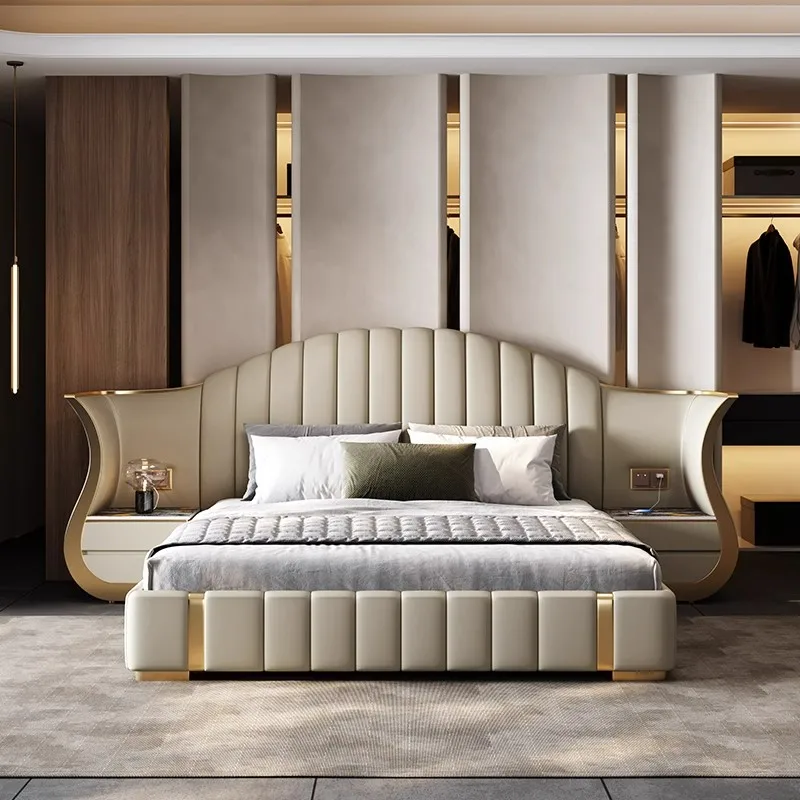 

High Quality King Size Bed Frame Modern Luxury Elegant Hotel Double Leather Queen Size Bed