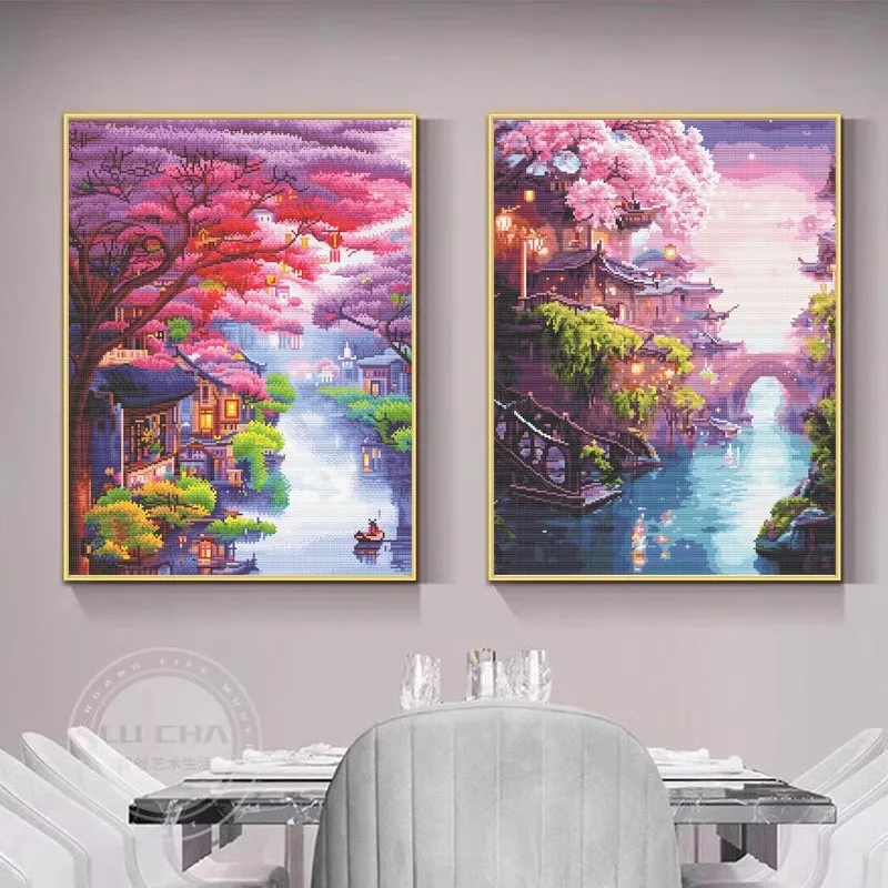 

11CT 9CT Jiangnan Water Town Вышивка DIY Наборы с принтом Вышивка крестиком Хлопковые наборы для рукоделия Поделки с иглами