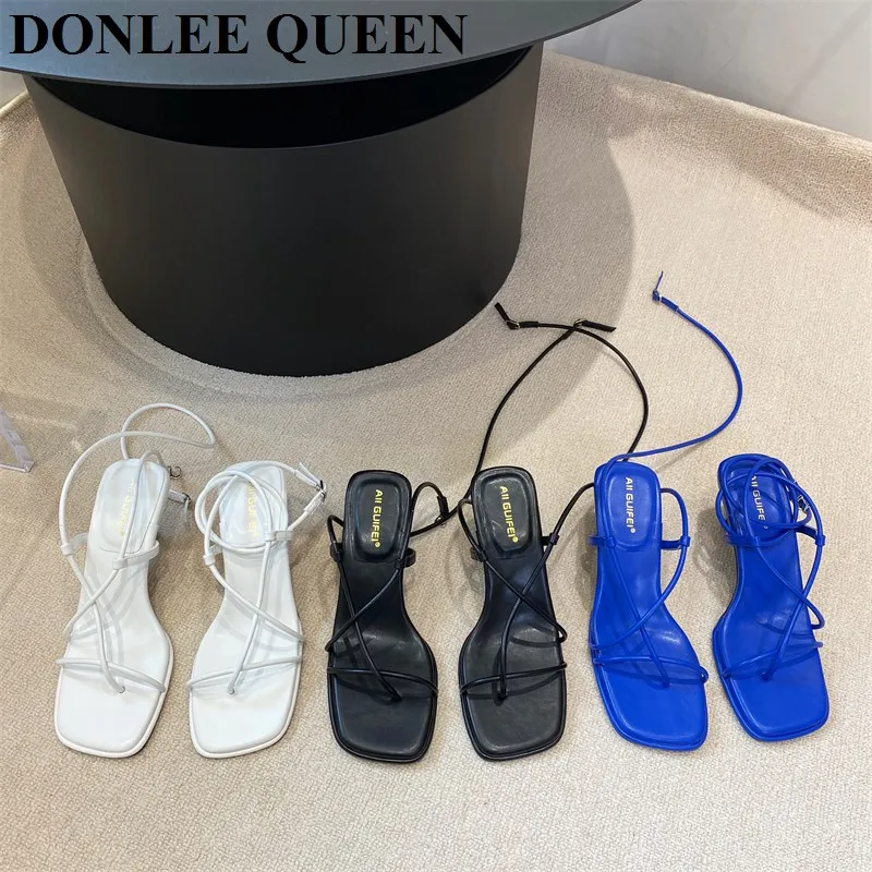 2024 New Summer Women Sandals Narrow Band Gladiator Sandal Elegant High Heel Shoes Party Wedding Buckle Strap Sandalias De Mujer