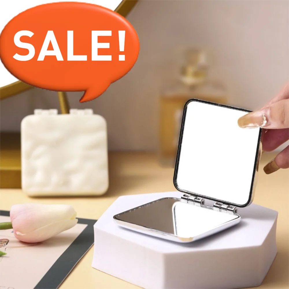 مرآة مكياج صغيرة قابلة للطي، مرآة تزيين مربعة، مرايا يدوية محمولة، مرآة جيب مدمجة مبتكرة على الوجهين