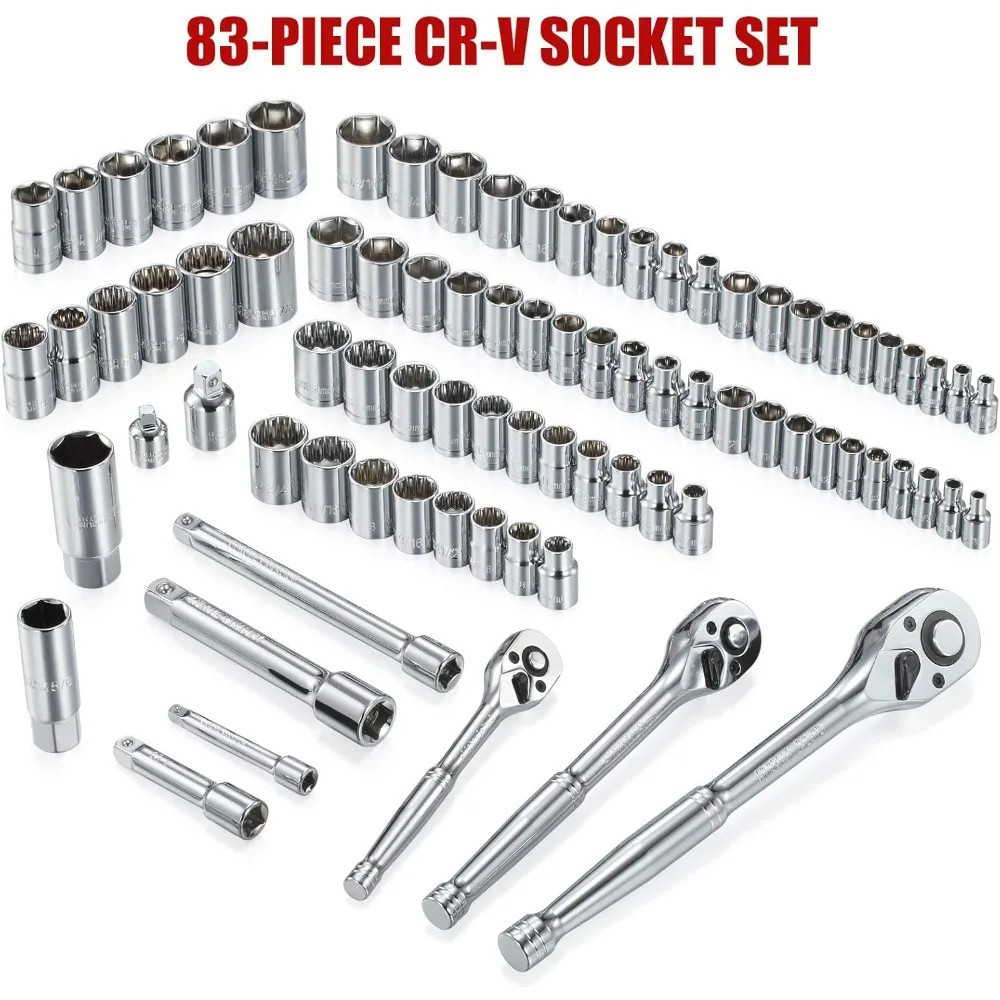 Conjunto completo de ferramentas mecânicas com caixa de metal resistente de 438 peças com 3 gavetas para reparo