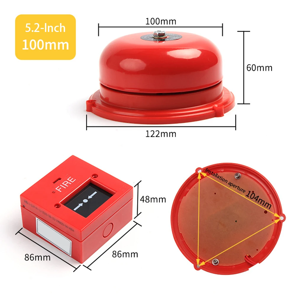 High Volume Electric Bell Copper Dual Coils Ringing Bell Multi Purpose Signal Bell 220V For Fire Alarm Emergency Evacuation